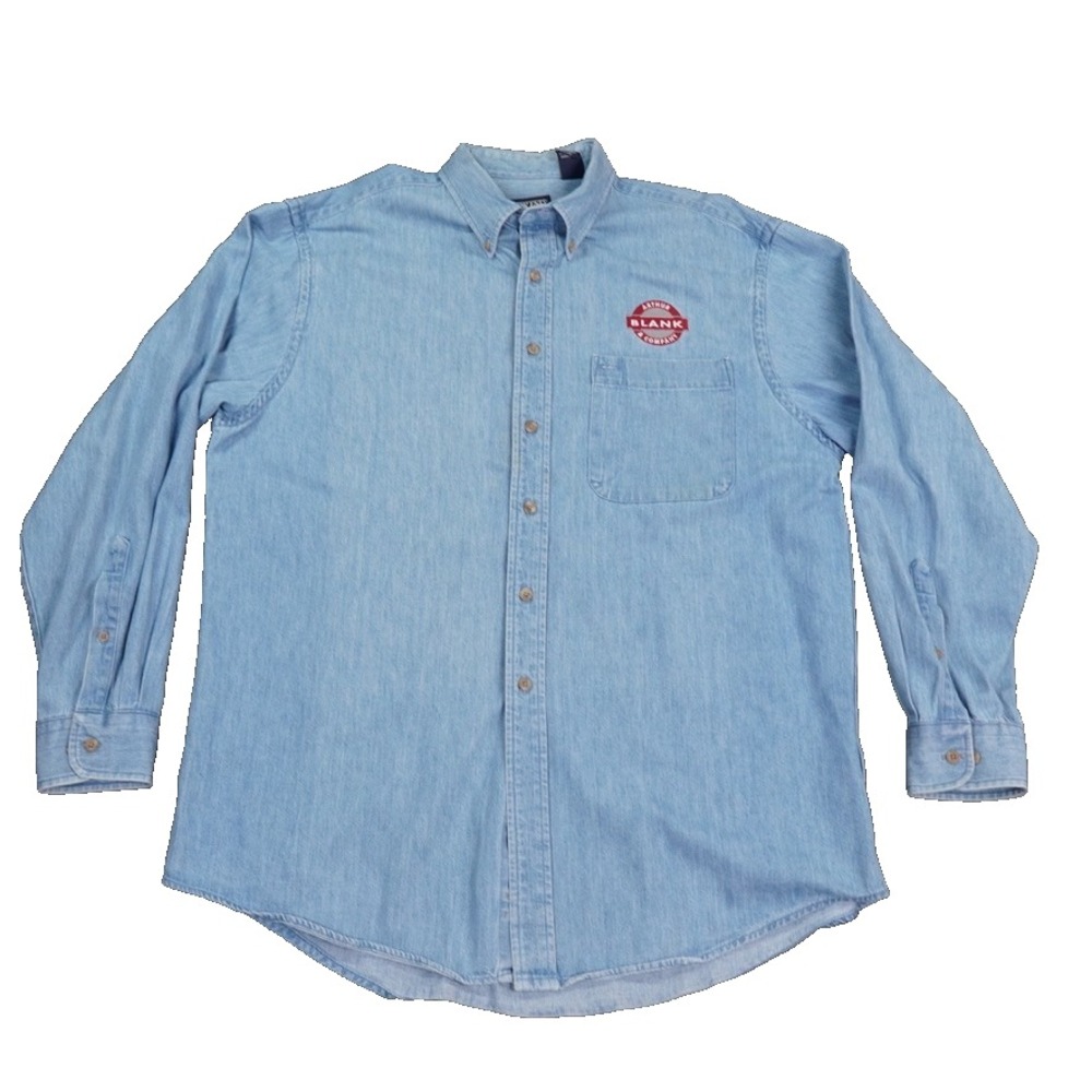 VTG Lands End Denim Shirt Men‎ L Blue Arthur Blank Embroidered 90s Made in USA